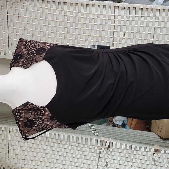 👉*NWT* SEXY LONG BLACK DRESS W/ BLACK LACE & SIDE SLIT ~SIZE: 12 ~40s RETRO - Picture 5 of 14